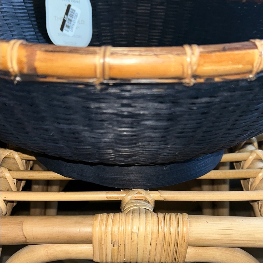 Studio McGee Round Bamboo Woven Bowl Black and Tan 15.75” H - Picture 6 of 9